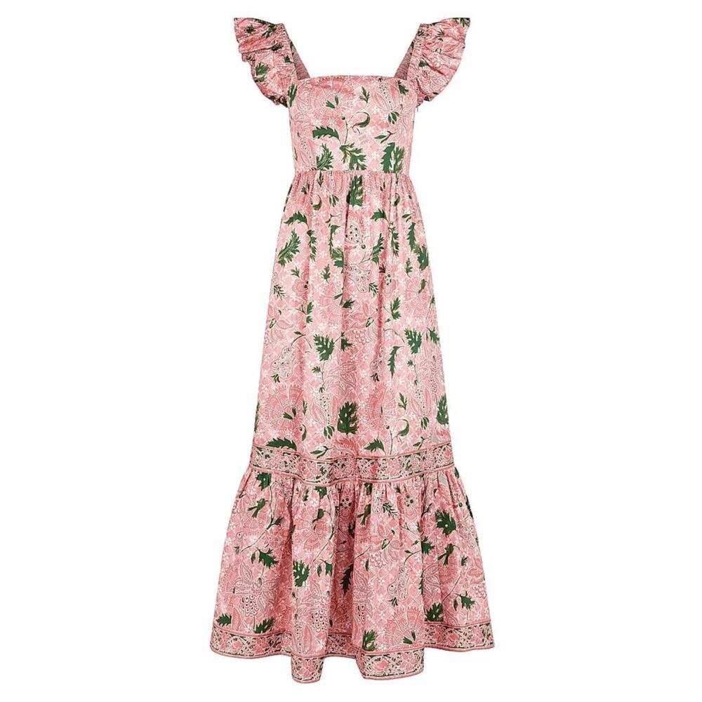 Hill House Home The Pippa Maxi Smocked Dress Rose Calico Trellis Floral Ruffle L - Picture 5 of 13